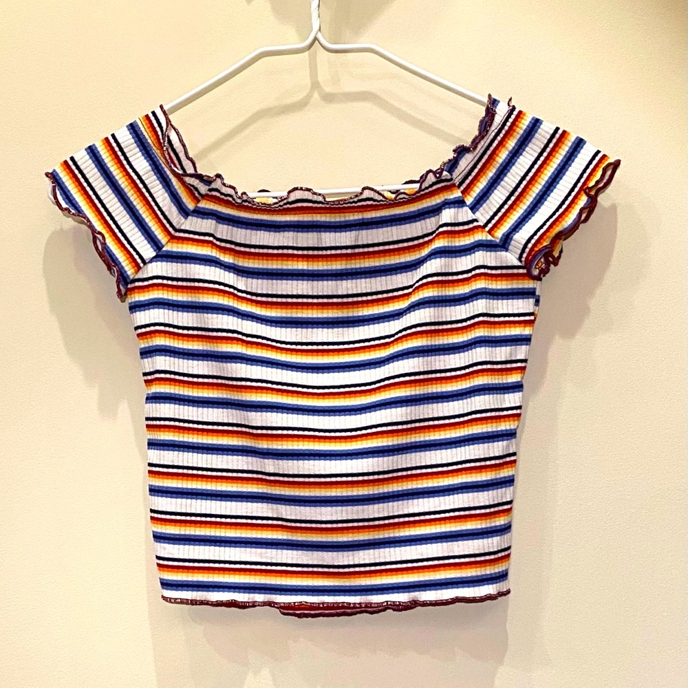 colorful stripped off the shoulder shirt